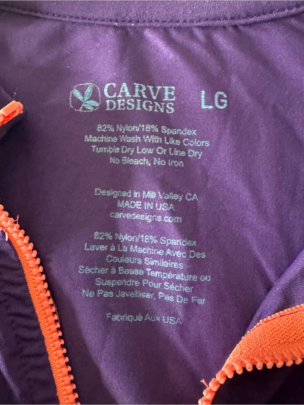 Purple Half-Zip Long Sleeve athletic work out Top with Pink Zip size large USA - Picture 4 of 4